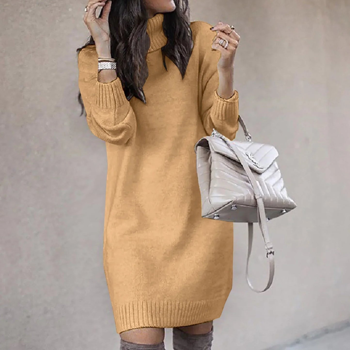 Rebecca - Abito in maglia al ginocchio con dolcevita