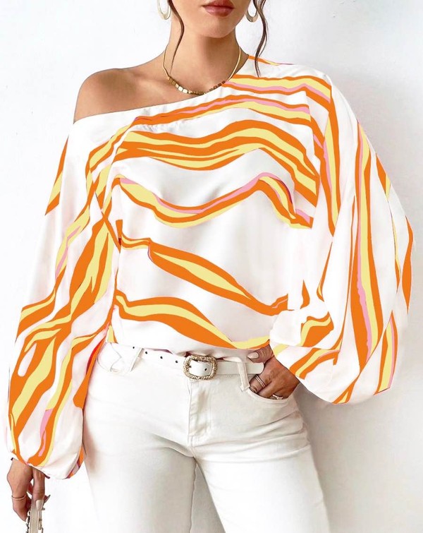 Lisette - Elegante blusa a maniche lunghe con righe morbide e spalle scoperte