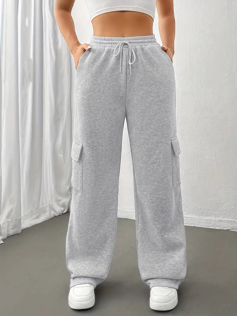 Celeste - Pantaloni da jogging con gamba dritta e tasche a patta