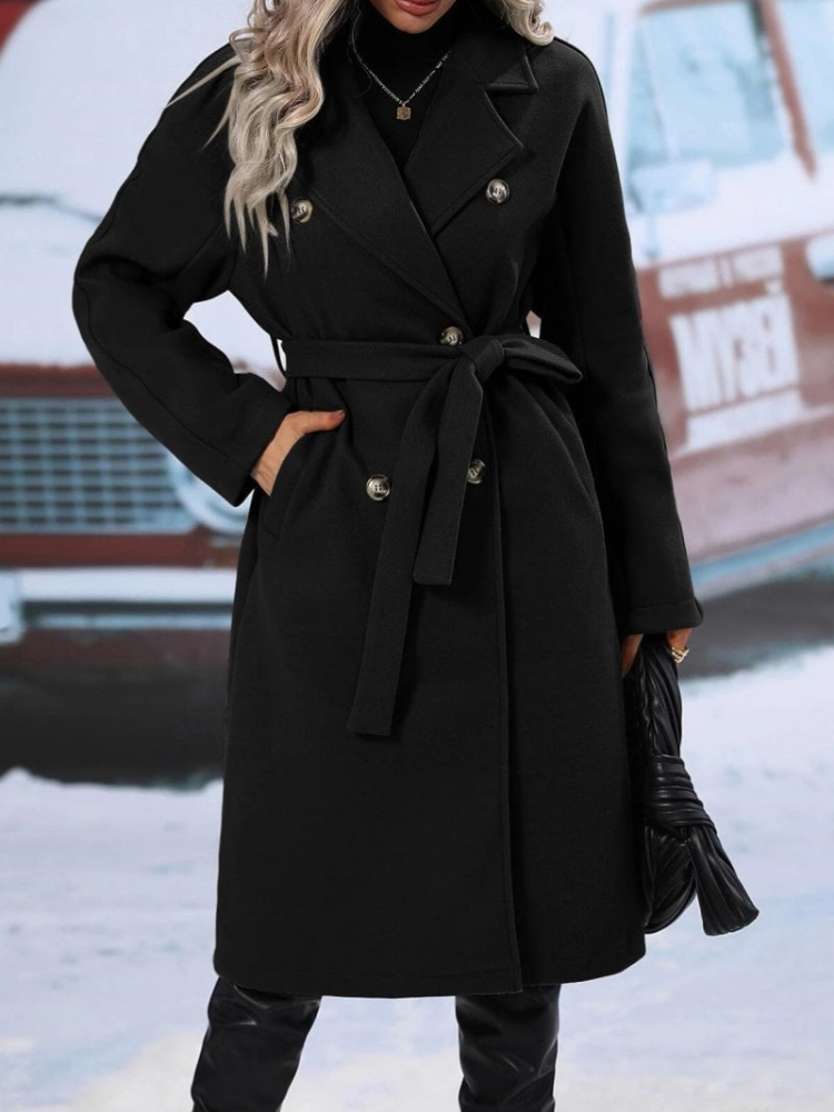 Winette - Elegante cappotto lungo doppiopetto con cintura