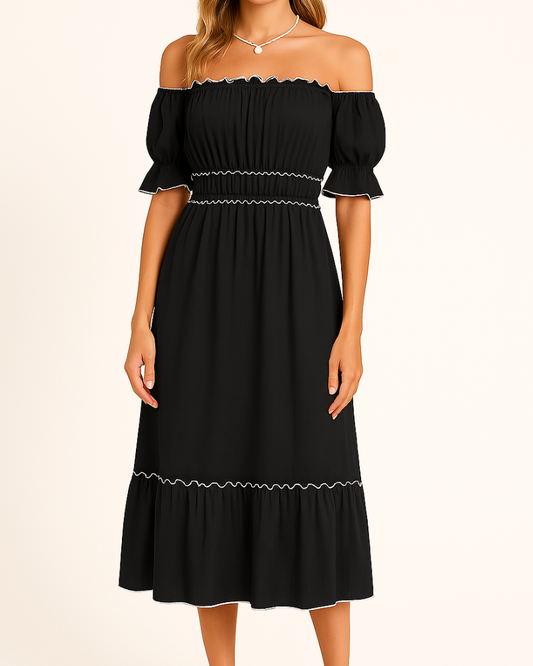 Nina - Elegante abito midi con spalle scoperte