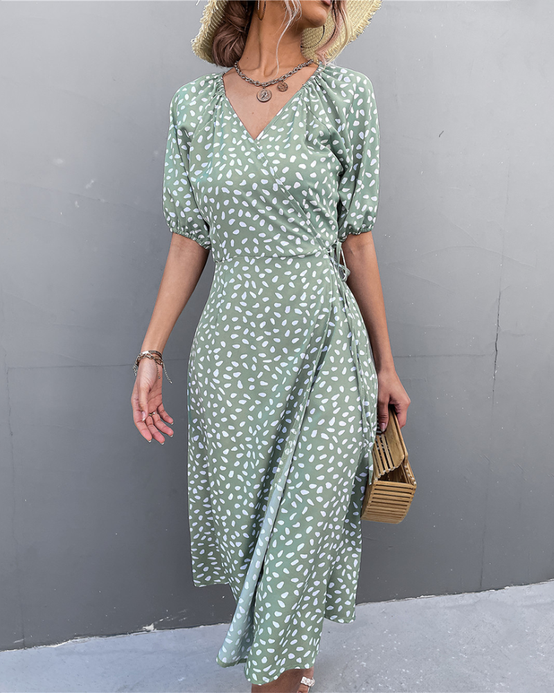 Aicelle - Elegante abito midi leopardato con scollo a V