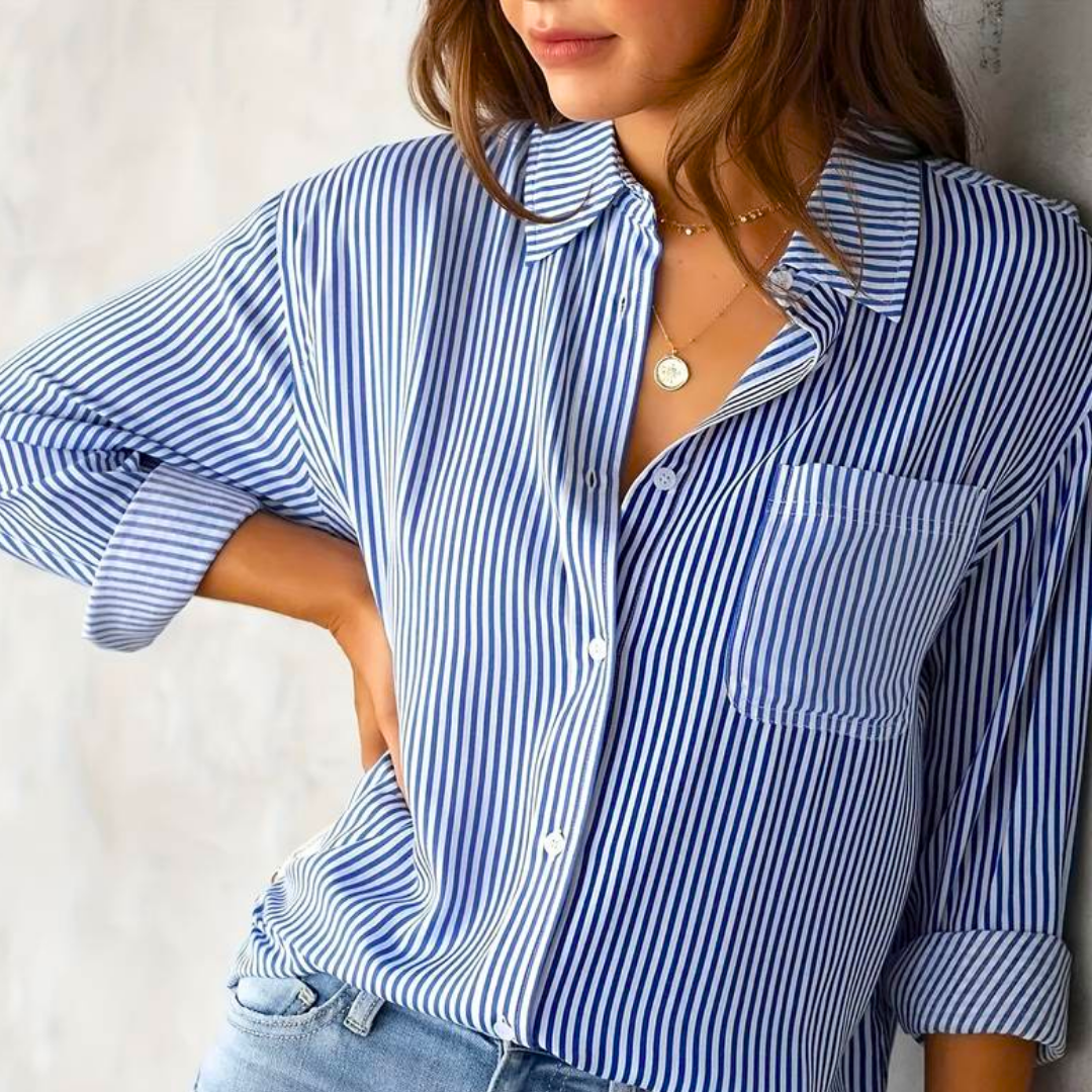 Nyanna - Elegante blusa polo a righe con bottoni