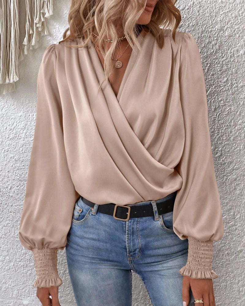 Marilyn - Blusa elegante a maniche lunghe con scollo a V