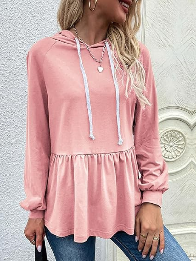 Nerida - Maglione casual con maniche lunghe, volant e cappuccio