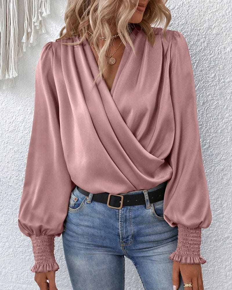 Marilyn - Blusa elegante a maniche lunghe con scollo a V