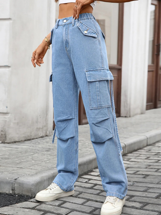 Cristella - Jeans cargo casual a vita alta
