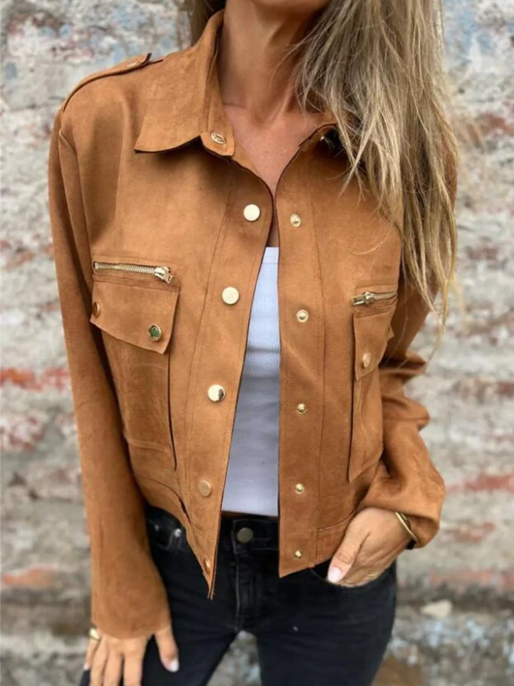 Kandace - Elegante giacca in camoscio con zip e tasche frontali