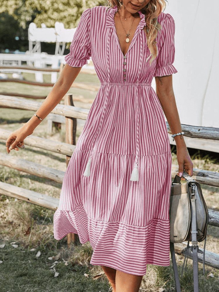 Pretzel - Abito midi casual a righe con gonna svasata