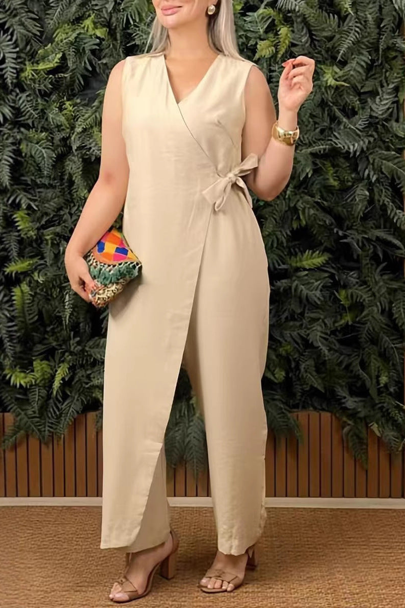 Mela - Elegante jumpsuit con scollo a V e vita incrociata