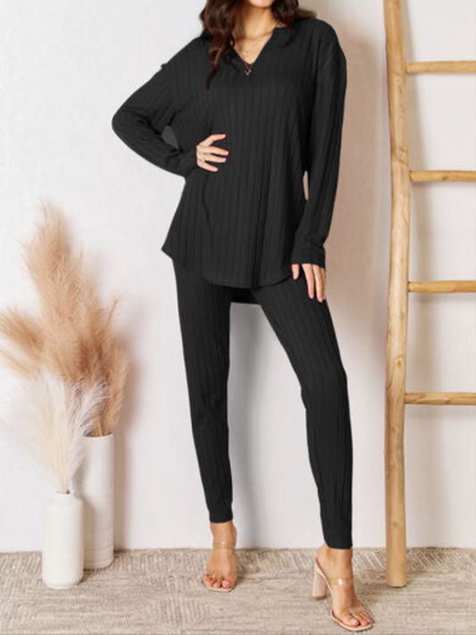 Maura - Completo casual in maglia a coste con felpa a maniche lunghe e pantaloni