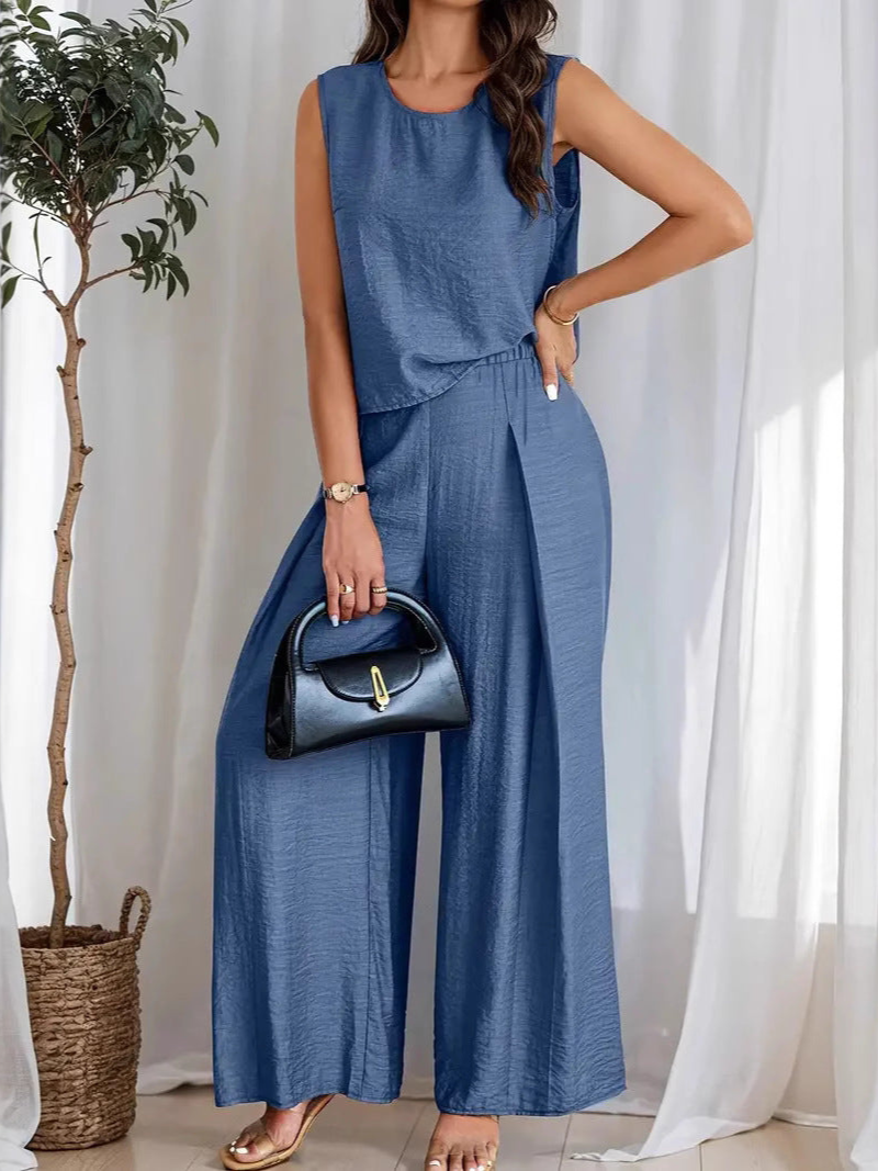 Carmina - Completo casual con top smanicato e pantaloni a gamba larga