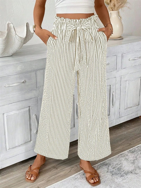 Candy - Eleganti pantaloni a righe a gamba larga e vita alta