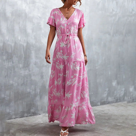 Blythe - Elegante maxi abito ampio con maniche corte e scollo a V profondo