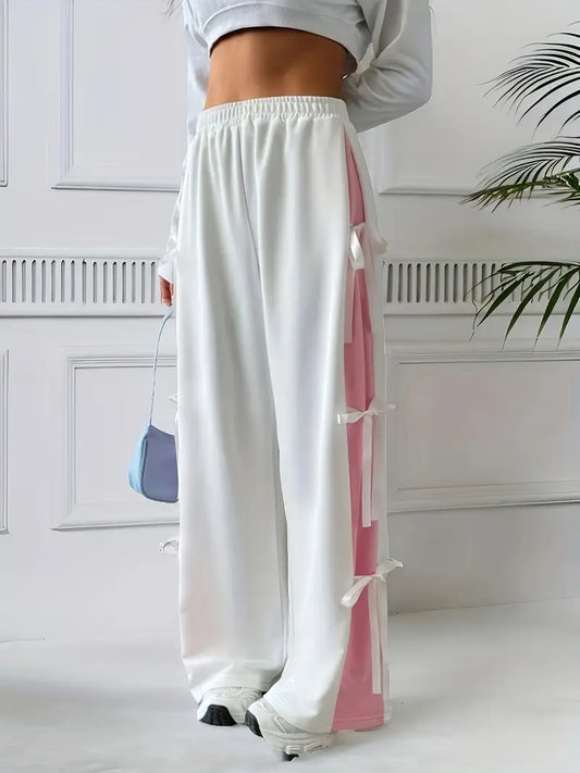 Florence - Pantaloni sportivi bianchi casual con fiocco
