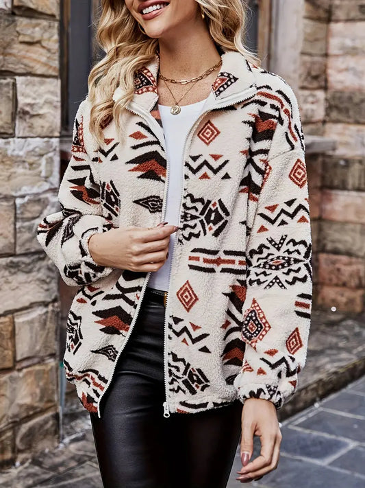 Frenda - Elegante giacca in pile con motivo geometrico
