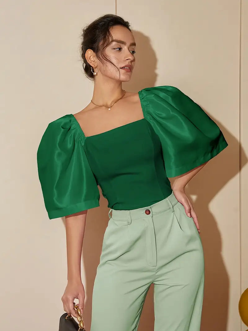 Connie - Elegante top con maniche a sbuffo e scollo quadrato