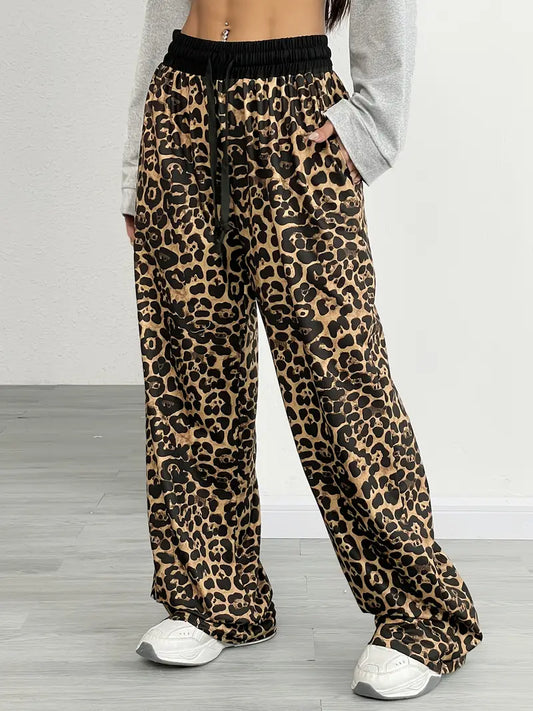 Johanne - Pantaloni con coulisse e stampa leopardata foderati in peluche