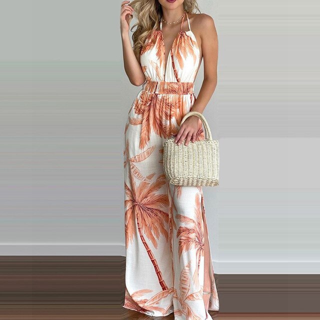 Lindsey - Elegante tuta senza maniche con scollo a V profondo