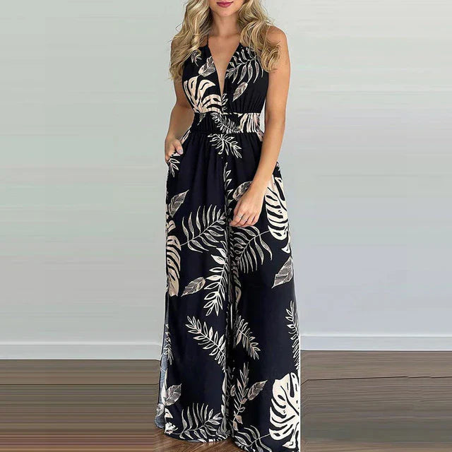 Lindsey - Elegante tuta senza maniche con scollo a V profondo