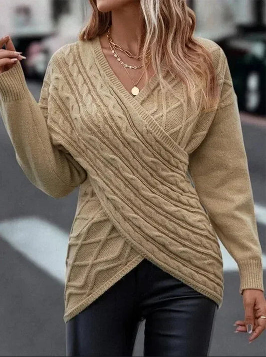 Hannelore - Maglione incrociato aderente e irregolare, super alla moda