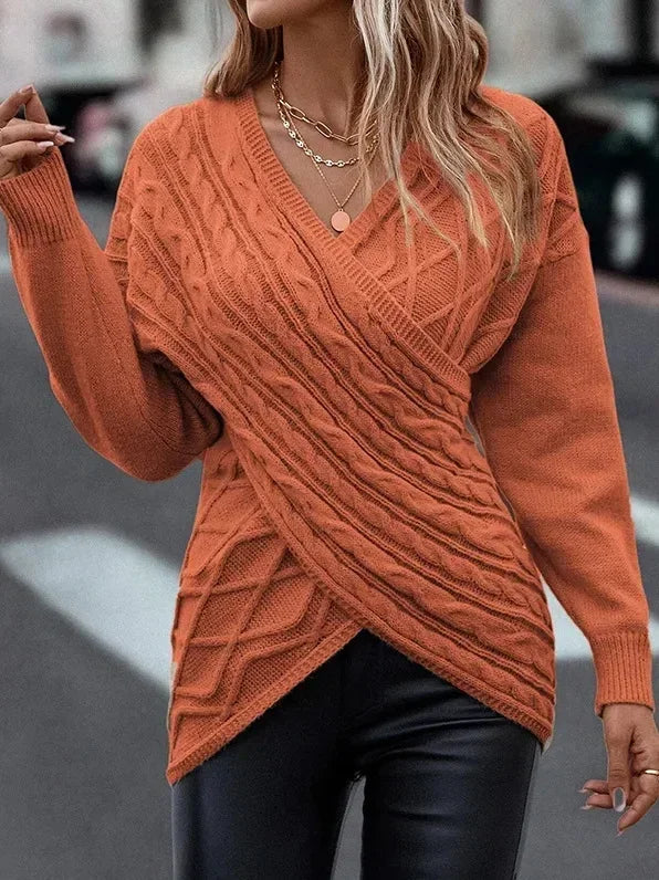 Hannelore - Maglione incrociato aderente e irregolare, super alla moda