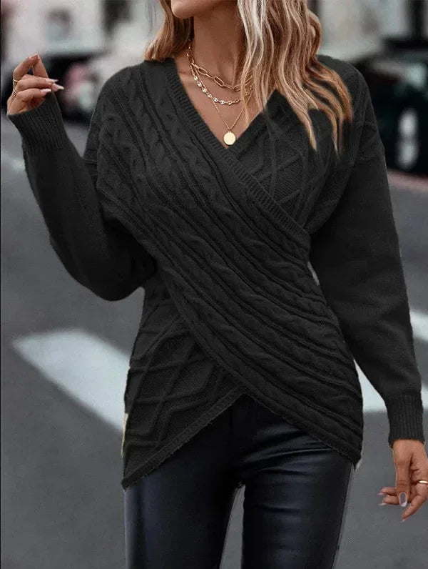 Hannelore - Maglione incrociato aderente e irregolare, super alla moda
