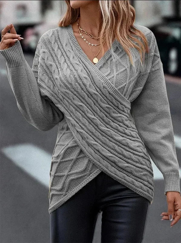 Hannelore - Maglione incrociato aderente e irregolare, super alla moda