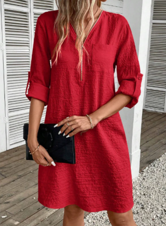 Xyrille - Vestito Casual a Mezza Manica con Cerniera e Scollo a V