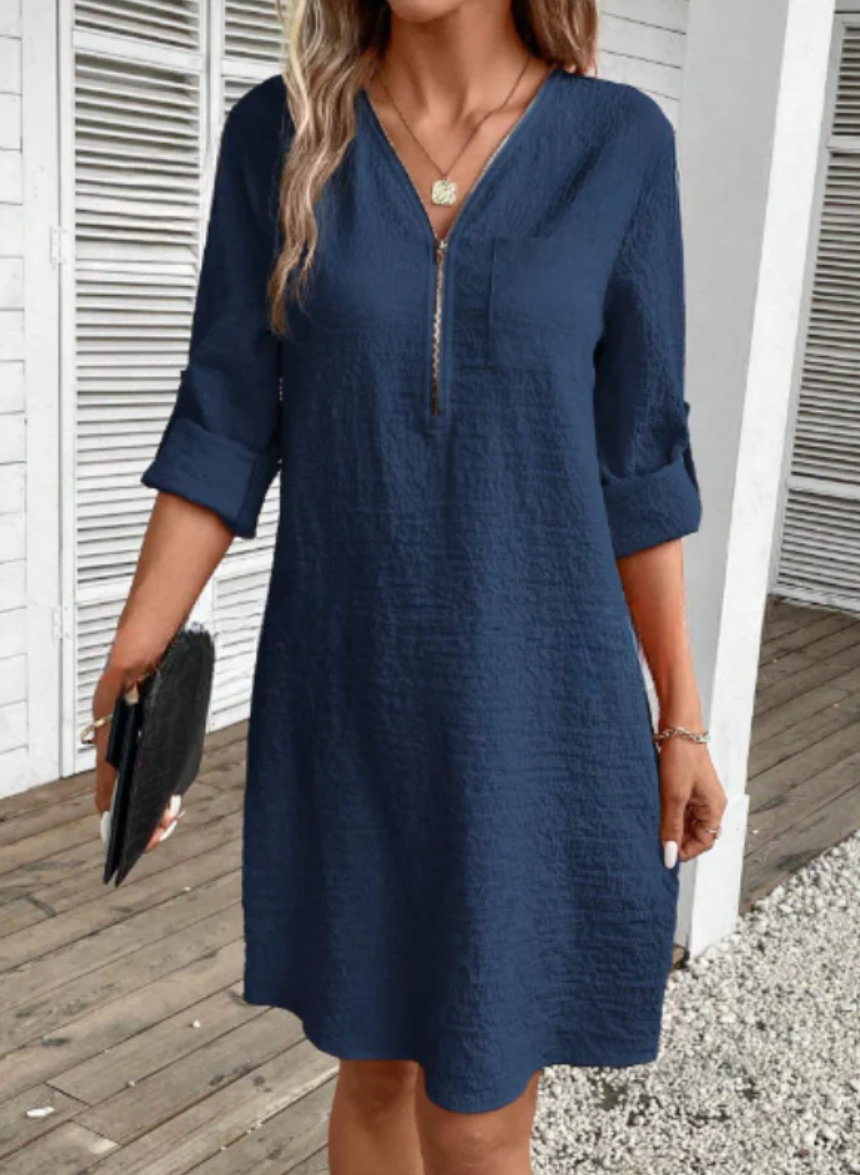 Xyrille - Vestito Casual a Mezza Manica con Cerniera e Scollo a V