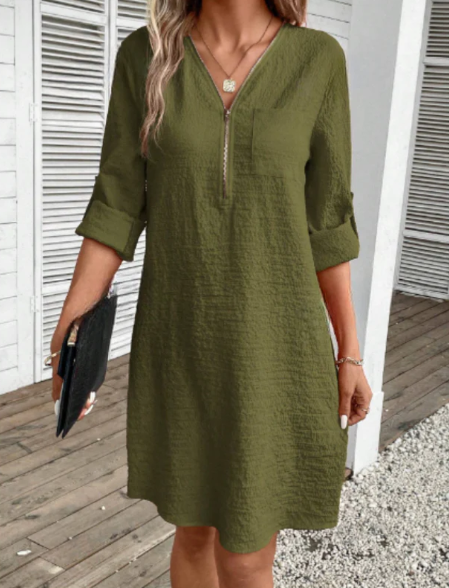 Xyrille - Vestito Casual a Mezza Manica con Cerniera e Scollo a V