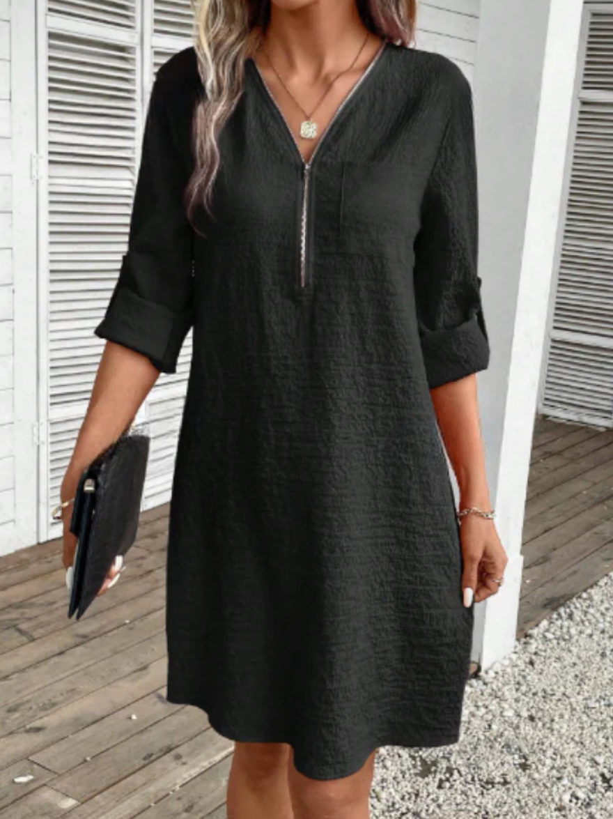 Xyrille - Vestito Casual a Mezza Manica con Cerniera e Scollo a V