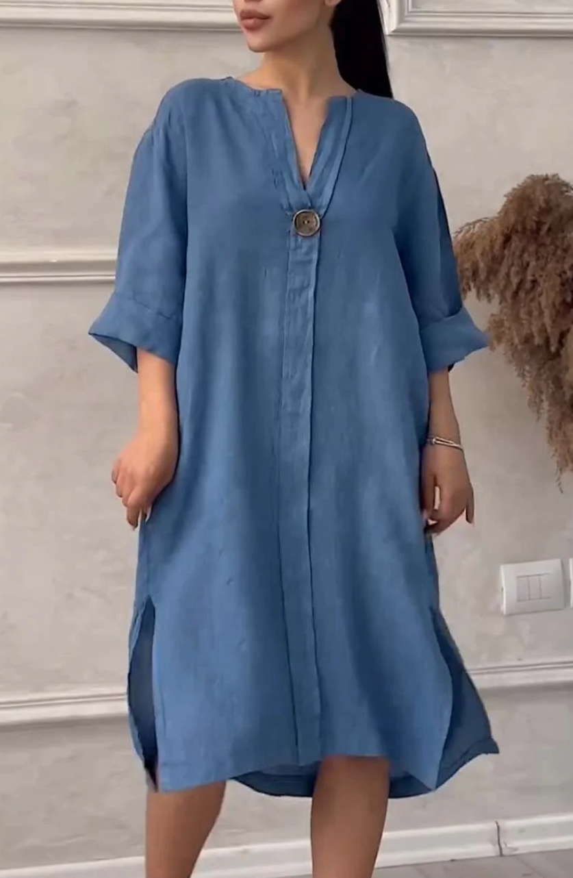 Emma - Abito casual in cotone e lino con bottoni