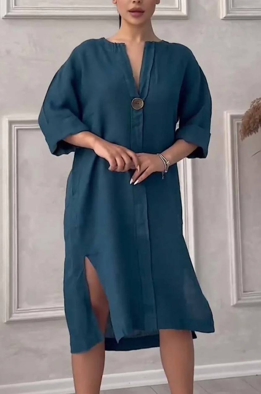 Emma - Abito casual in cotone e lino con bottoni