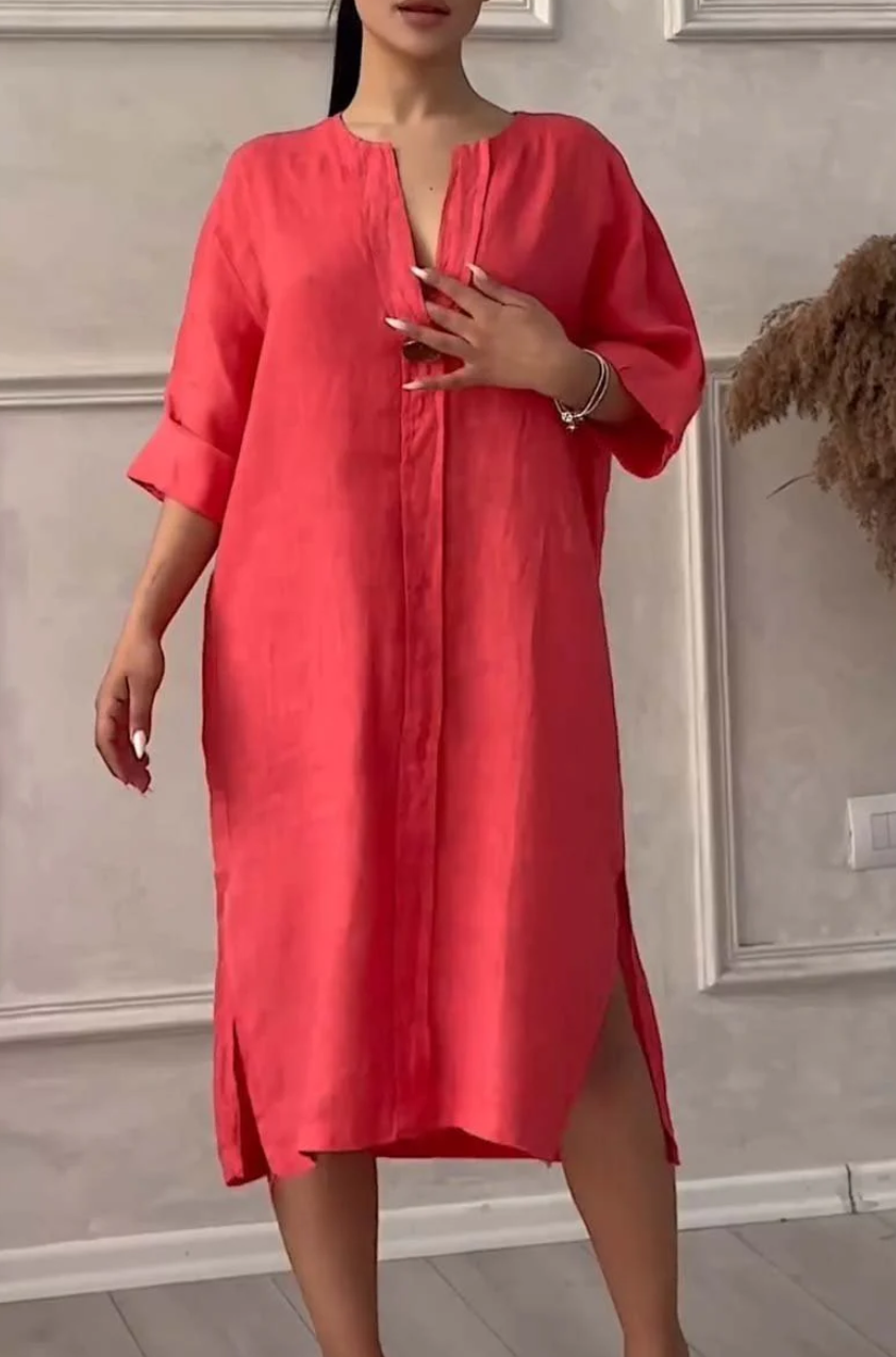 Emma - Abito casual in cotone e lino con bottoni