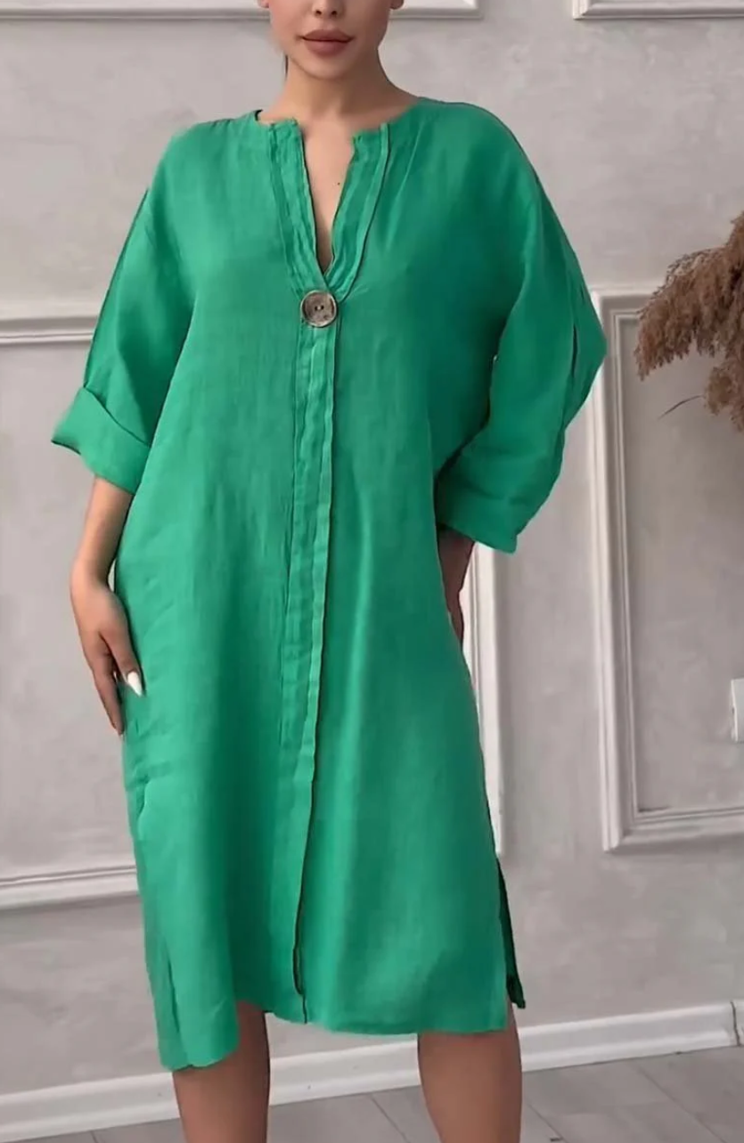 Emma - Abito casual in cotone e lino con bottoni