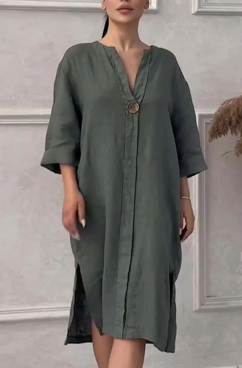 Emma - Abito casual in cotone e lino con bottoni