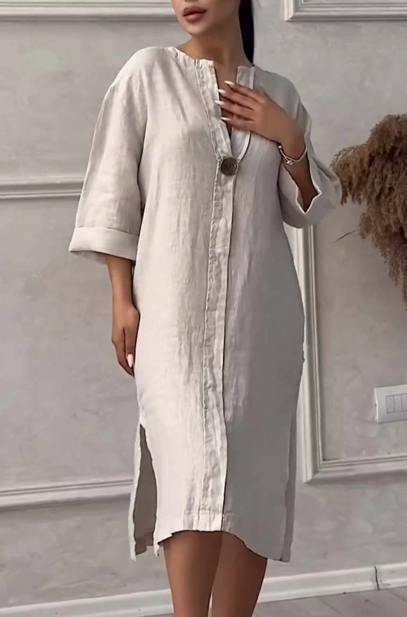 Emma - Abito casual in cotone e lino con bottoni