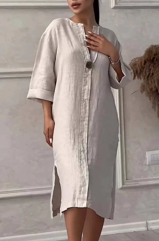 Emma - Abito casual in cotone e lino con bottoni