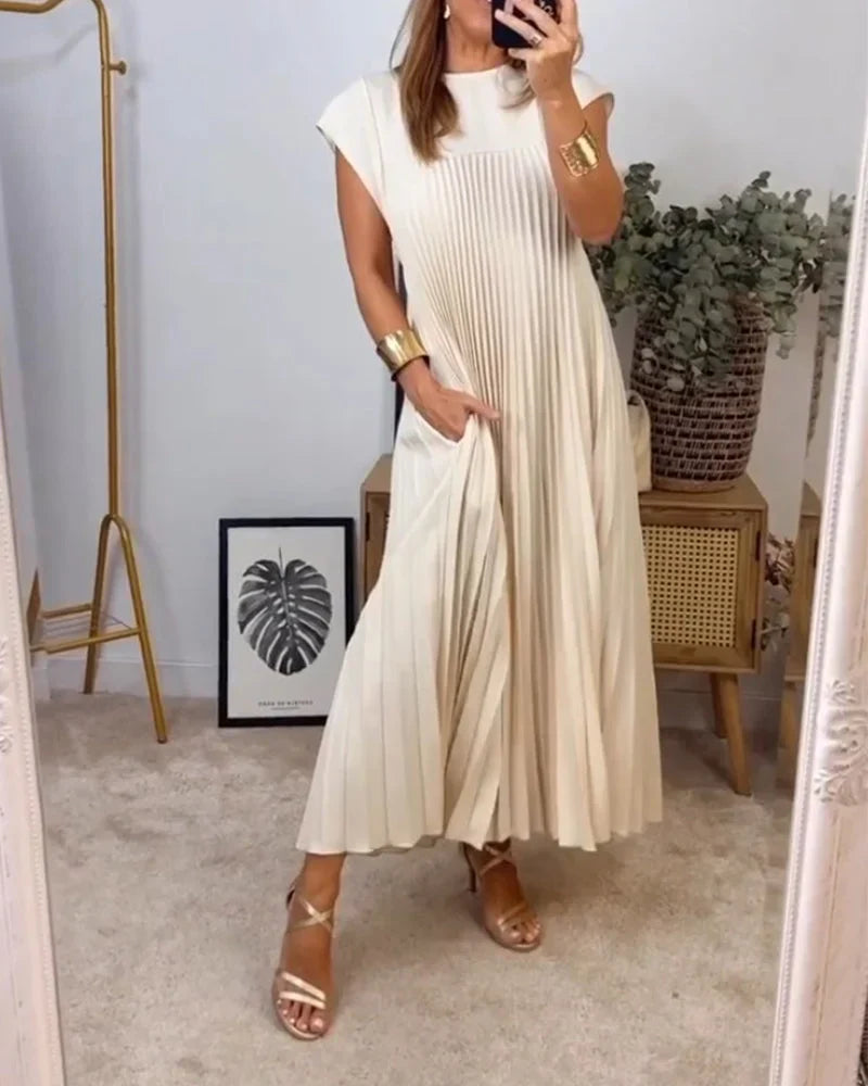 Daniela - Abito donna plissettato semplice monocolore