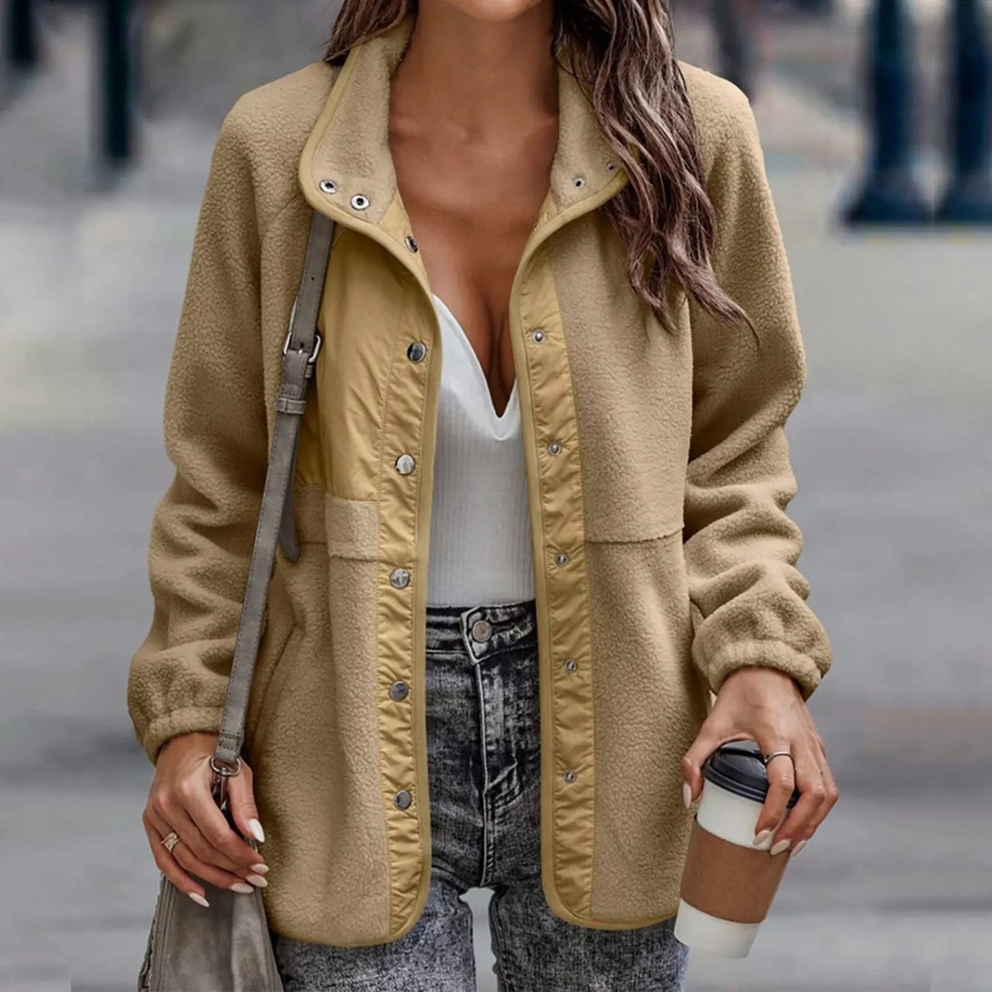 Nanette - Cappotto casual con bottoni e interno in pile