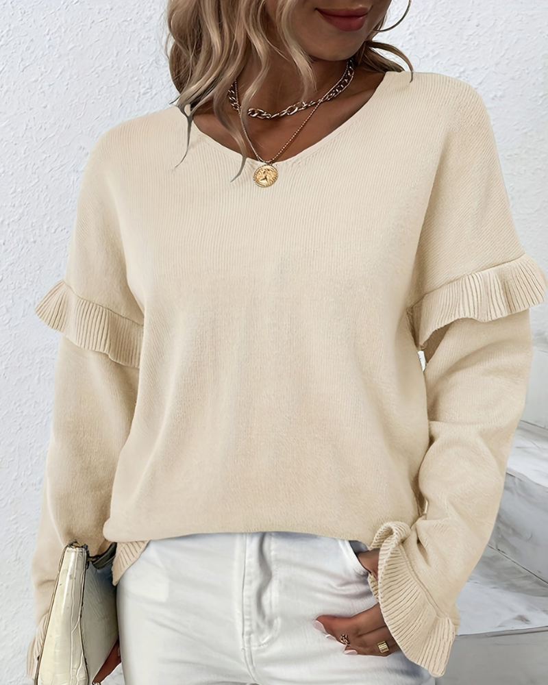 Shireen - Elegante Blusa Ampia a Maniche Lunghe con Volant