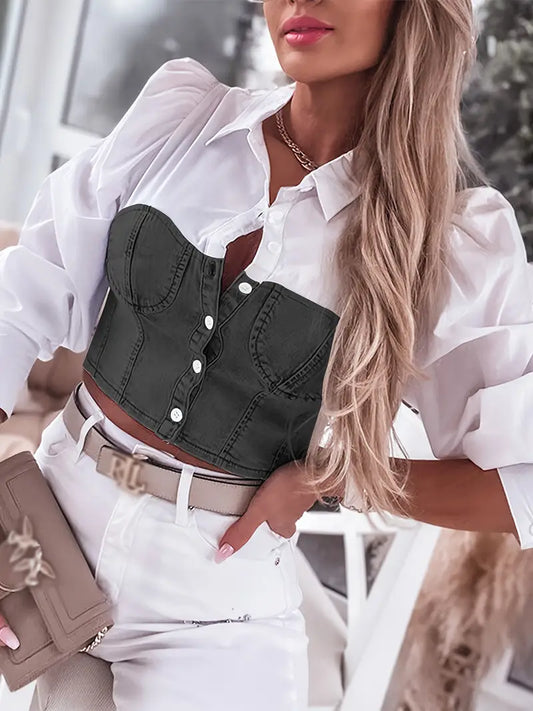 Clara - Elegante top da donna ispirato al denim
