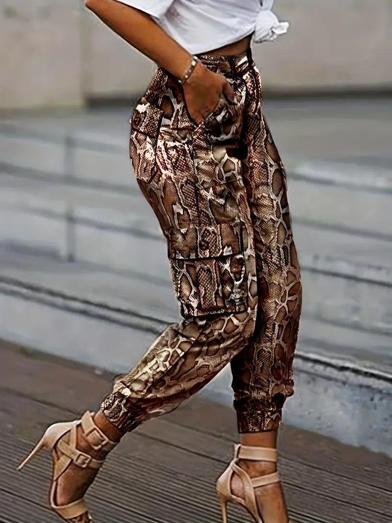 Wanda - Pantaloni da jogging attillati con stampa effetto pelle di serpente