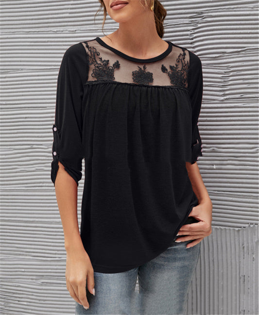 Evelyn - Blusa casual in pizzo plissettato