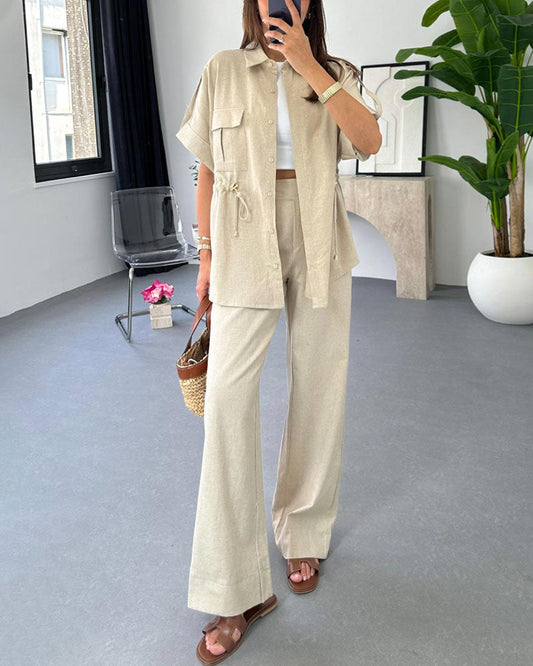 Marietta - Completo con Blusa Polo Abbottonata e Pantaloni a Gamba Larga