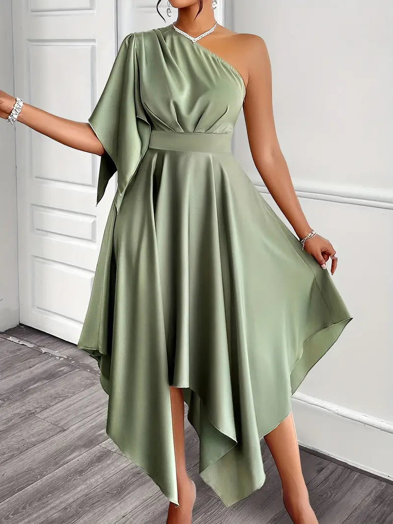 Francesca - Elegante abito asimmetrico monospalla con peplo