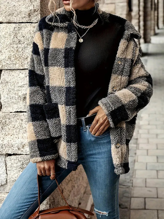 Debra - Cappotto con revers e motivo a quadri