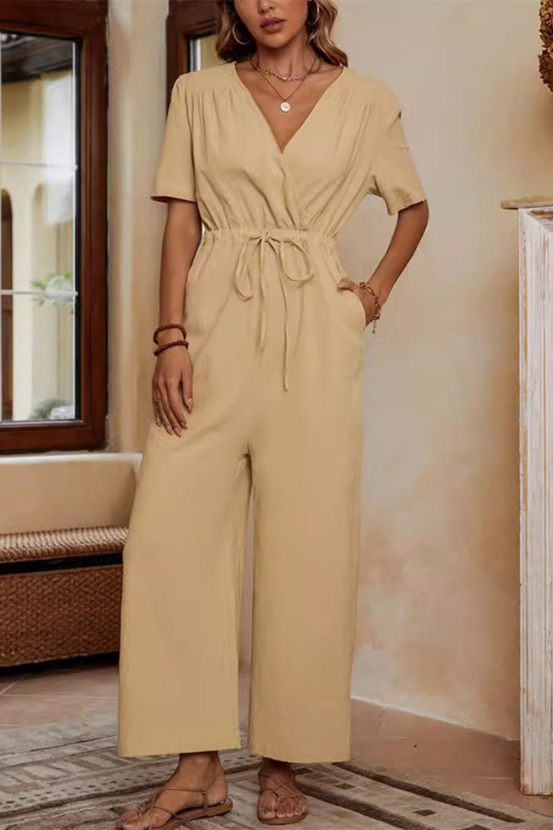 Brenna - Jumpsuit casual a maniche corte con scollo a V