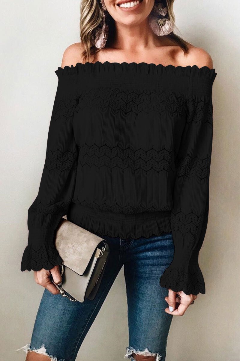 Rana - Elegante blusa off-shoulder a maniche lunghe